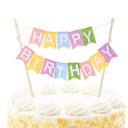 Happy Birthday Cake Banner, Colorful Happy Birthday Banner Cake Topper for Birth Day Decoration Party Supplies