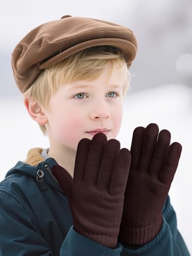 Image of Cooraby 3 Pairs Kid's Winter Gloves Thick Warm Knitted Gloves Children Cold Weather Gloves