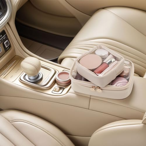 Pocmimut Mini Makeup Bag,Clear Makeup Bag Travel Toiletry Bag Pouch Purse Car Accessories Cute Stuff for Women,Travel Essentials Organizers,Beige3