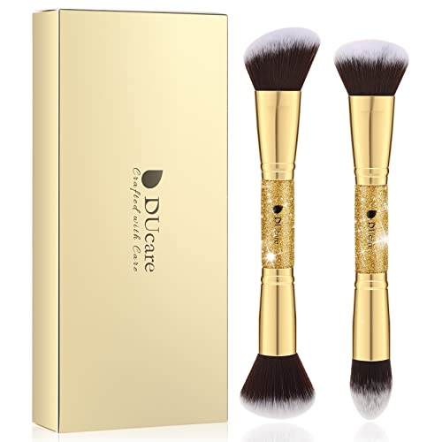 Lot de 2 Pinceaux Fond de Teint DUcare en Poils Doux Haute Densité pour Maquillage Fluide