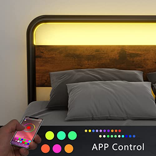 Full Size Bed Frame Led Bed Frame Full Metal Platform Bed Frame With Headboard And Footboard Heavy Duty Oval-Shaped Platform Bed Frame With Under Bed Storage Noise Free No Box Spring Needed (Full) #TOP3