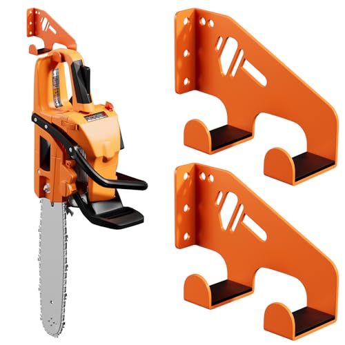 XZHXFX Chainsaw Hanger Wall Mount - Heavy Duty Chainsaw Holder for Garage Organization Storage Shed Organizer Chainsaw Rack with Protective Pad Garage Tools 2 Pack(Orange)