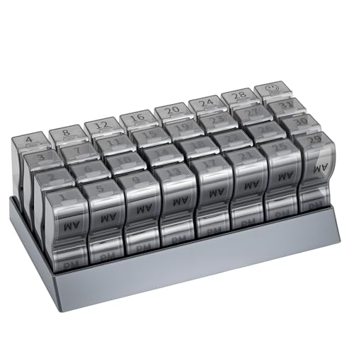 Image of Monthly Pill Organizer 2 Times a Day, one Month Pill Box AM PM, 30 Day Pill Case Small Compartments to Hold Vitamin and Travel Medicine Organizer, 31 Day Pill Organizer, 4 Week Pill Cases(Grey)