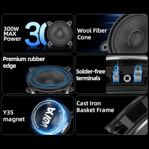 Image of 3.5-Inch Car Speaker Wool Fiber Cone+Fiberglass Sound Cap Full Frequency High Fidelity Audio 300W Peak Power 4 Ohms Professional High-End Stereo Surround Sound (2-Speakers)