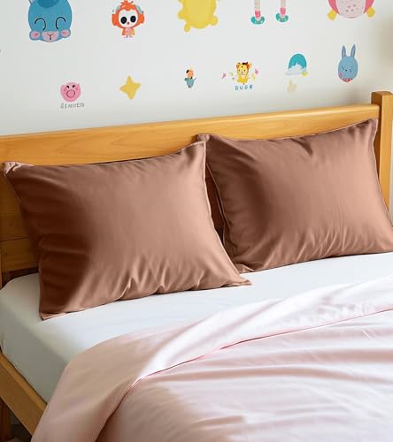 Image of Deep Dream Toddler Pillowcases for 13x18 Pillow 2 Pack, 100% Cotton Travel Pillow Case Cover, 600 Thread Count Cotton Pillow Covers, Soft & Breathable Small Pillow Cases Envelope Closure, Coffee Brown
