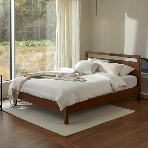 Image of LIFEMENT Signature Wood Platform Bed Frame with Headboard, Essential, Noise Free, Under Bed Storage, No Box Spring Needed, Easy Assembly (Cherry, King (U.S. Standard))