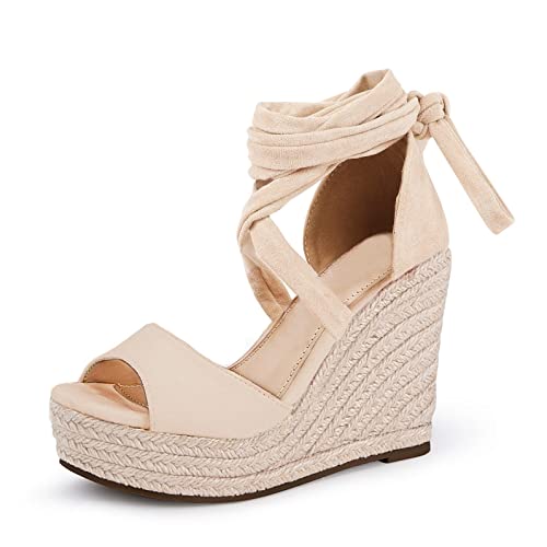 Image of Womens Espadrilles Wedges Sandals Heels Open Toe Tie Lace Up Platform Ankle Strap Summer Dress Shoes