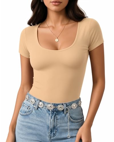 Image of MANGOPOP Women's Round Neck Short Sleeve T Shirts Basic Bodysuits