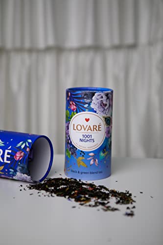 Loose Leafs Assorted Tea By Lovare Made In Ukraine - Black And Green, Floral, Passion Fruit, Huchlebbery Herbal Set With Flowers - Gift Box For Tea Lovers Men & Women - 80 G (1001 Nights) #TOP2