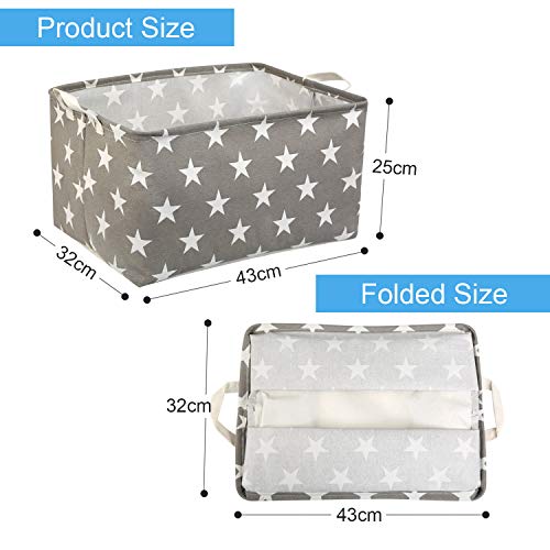 NEWSTYLE Foldable Canvas Fabric Storage Basket,Square Canvas Toy Storage Bins Basket with Handle Toy Organizer for Pet/Kids Toys, Books, Clothes Perfect for Kid Rooms/Playroom/Shelves (Star)