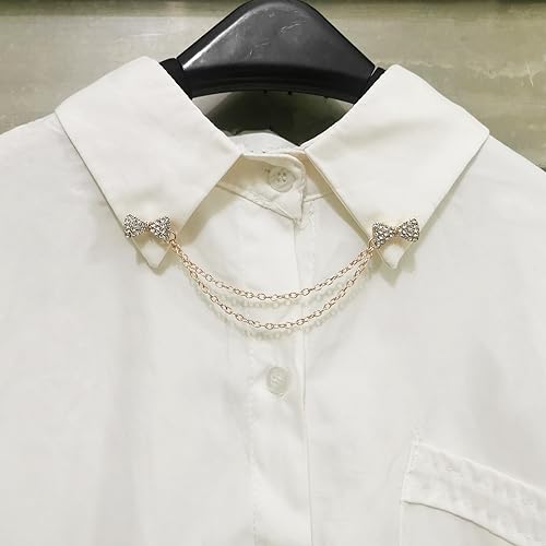 Image of uxcell Bowtie Sweater Clips Retro Cardigan Collar Clips with Chain Shirt Clips Shawl Clips Clothes Clip for Women(Gold)