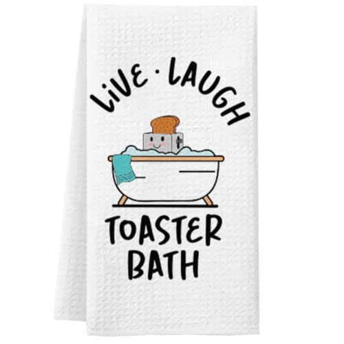 Toasted Tales Funny Dish Towel with Sayings Novelty Dishtowel for Kitchen - Super Absorbent Waffle Weave Hand Towel for Kitchen or Bathroom Housewarming Gift