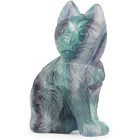 Artistone Rainbow Fluorite Crystal Cat Ornament 2.0 inch Carved Crystals Animals Cat Statue Sculpture Gemstone Gifts Healing Stone Figurines for Home Office Decor Cover