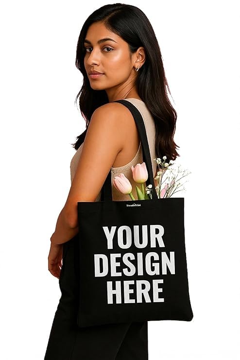 Image of TrendoPrint Canvas Tote Bags for Women with Zip, College Bag for Girls, 100% Organic Cotton Tote Bag for Shopping, Travel & Beach