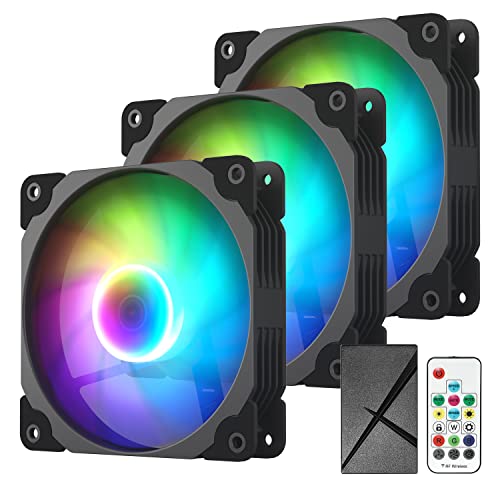 Vetroo 3 Pack 120mm ARGB LED Case Cooling Fan Computer PC Cooler Black Frame High Airflow High-Performance Controller Free with 5V 3pin Motherboard Sync