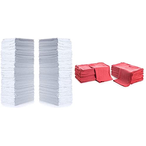 Simpli-Magic 79085 Shop Towels, 14"X12", Premium, White, 50 Pack & Simpli-Magic 79101 Shop Towels, 14"X12", 50 Pack, Red #TOP16