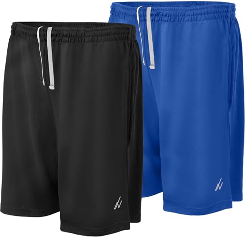 Image of NY Threads Mens Athletic Shorts 2 Pack Quick Dry Lightweight Running Workout Gym Shorts with Pockets, X-Large, Black/Royal Blue