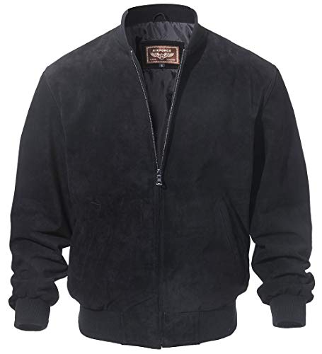 FLAVOUR Blouson aviateur de baseball en cuir pour homme Vintage Daim Peau de porc (XL, Noir)