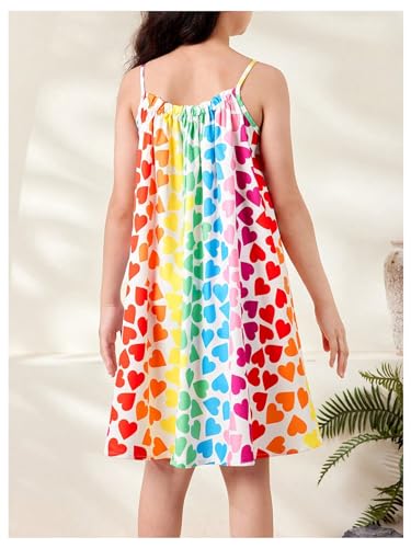 SweatyRocks Girl's Heart Print Sleeveless A Line Dress Summer Spaghetti Strap Short Dresses2