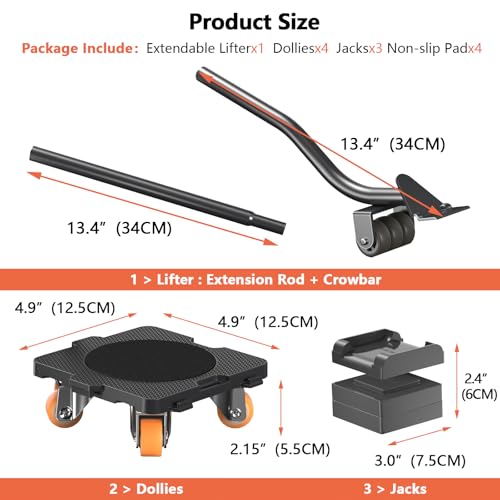 ONEON Furniture Movers with Wheels & Lifter Set, 360° Rotation Upgrated Wheels Axle Contains Bearings Furniture Mover Dolly, 660 Lbs/300 Kg Capacity, for Moving Heavy Item, Refrigerator, Sofa, Cabinet - Image 3