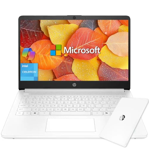 Image of HP 14 inch HD Student Business Laptop, Intel N4500, 4GB RAM, 320GB Storage | (64GB eMMC+256GB SD Card), Dual Speakers, HD Camera, Sleek design, Copilot AI, WiFi 6, 1 Year Office 365, Win 11 Home S,White