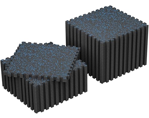 Image of SUPERJARE 0.79'' Extra-Thick Exercise Equipment Mats, 48 Pcs 192 Sq Ft Rubber Top Floor Tiles with High Density EVA Foam, Interlocking Gym Flooring for Home Gym, Workout Mat, Black /Blue