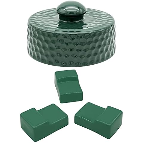 bbq777 Ceramic Grill Feet & Chimney Vent Cap for Big Green Egg Replacement Parts, Vented Chimney Cap for XLarge, Medium and Large Green Egg Accessories, with Dual Function Big Green Egg Damper Top Cover