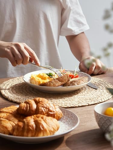 DOWAN 8.8" Dinner Plates Set of 6, Ceramic Salad Plate, White Microwave, Oven & Dishwasher Safe, Relief Design Perfect for Party Dessert, Wedding Appetizer, Birthday, Mothers Day Gifts