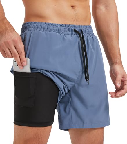 Danfiki Herren Sporthose Kurz Laufshorts Kurze 2 in 1 Running Shorts Mit Eingebaut Taschen