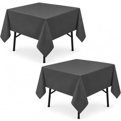 Image of 2-Pack 60x60 inch Grey Table Cloths, Solid Stain and Wrinkle Resistant Tablecloth, Premium Plain Weave Polyester Fabric Rectangle Table Linen Covers for Hotel, Banquet