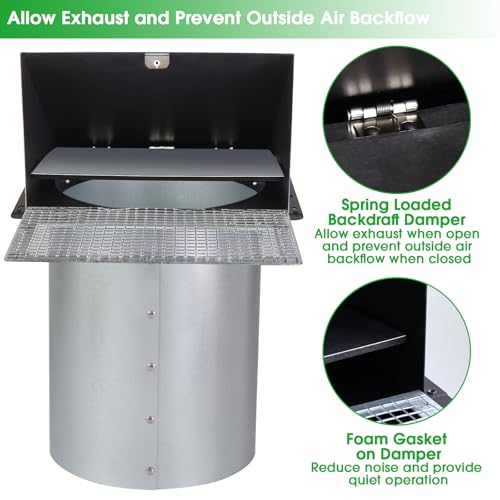 8 inch Hooded Wall Vent with Screen and Damper,Outdoor Wall Vent Cover Exhaust Vent Duct Cap,8" Exterior Vent Cover for Kitchen Range Hood Bathroom HVAC Duct Dryer Ventilation,Galvanized Steel,Black by JYINCPED - Image 5