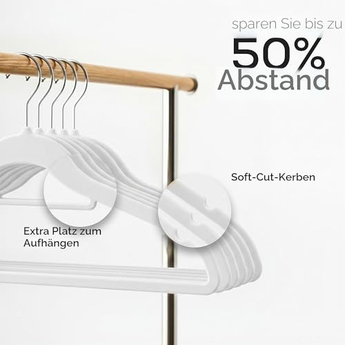 Utopia Home - Antirutsch-Kleiderbügel aus Samt - rutschfeste und strapazierfähige Kleiderbügel aus Samt mit Krawattenhalter - Stark genug, Jacken und Pullover zu halten (Weiß, 50er-Pack)
