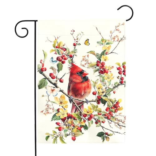 Dacawin Red Cardinal Bird Garden Flag Spring Summer Floral Yard Flags for Outdoor Lawn Porch Patio Decoration Memorial Birds Lover Gift Butterfly Watercolor Wild Bird House Banner Decor 12x18 Inch