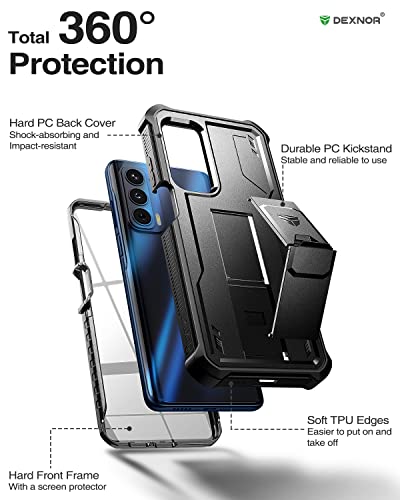 Dexnor for Motorola Moto Edge 2021 Case | Motorola Edge 5G UW Case, [Built in Screen Protector and Kickstand] Heavy Duty Military Grade Protection Shockproof Protective Cover for Men Women(Black) - Image 7