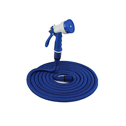 QWERTY Flexible Garden Hose，Magic hose，Healthy Plastic ，Latex，with 7 Function Plastic Spray Nozzle Outdoor Lawn Car Watering Plants (Color : Blue, 长度length : 30m)