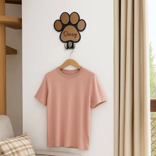 miguha Personalisierter Wandhaken aus Massivholz mit Pfotenabdruck, personalisierter Hundeschlüssel- und Leinenhalter mit Namen, Wandgarderobenhaken aus Holz(White)