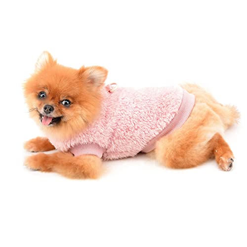 SMALLLEE_LUCKY_STORE Haustier-Sherpa-Fleece-Pullover Weste Rollkragenpullover mit D-Ring weiches Sweatshirt für kleine Hunde Katzen, Welpen Yorkie Chihuahua warme Herbst-Winterkleidung, Rosa, S