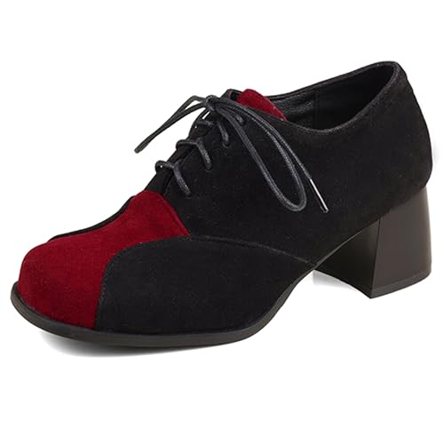 Oxfords femme avec bout carré géométrique et talon bloc stable Dp1223