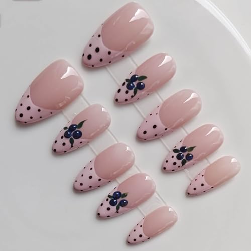 Gleamrain Almond Medium Handmade Press on Nails for Women, Handcrafted Floral Design Reusable Full Cover Fake Nail for Daily Wear Party Birthday D330