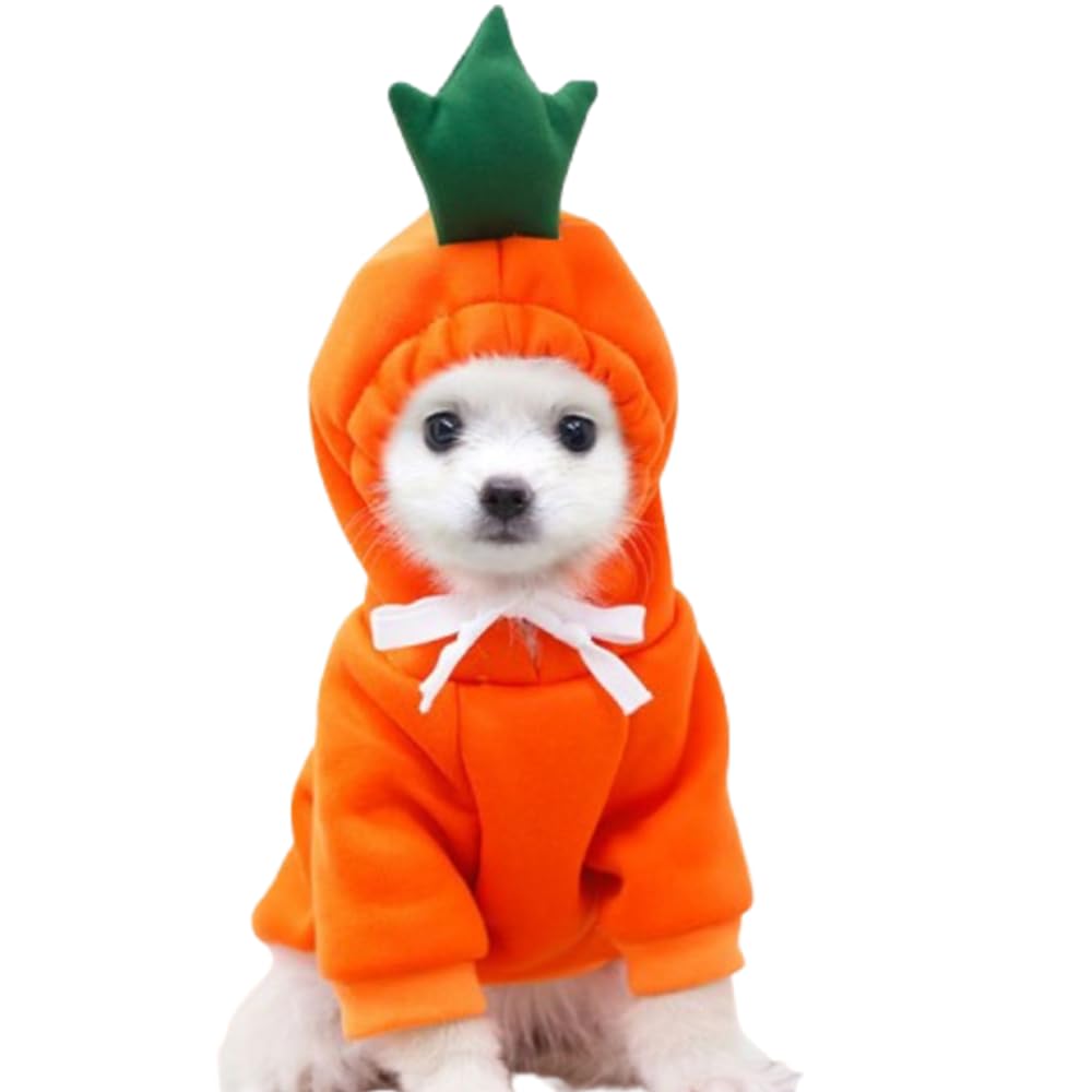 ANIAC Funny Pet Clothes for Small Dog Cat Carrot Hoodies Warm Sweatshirt Coat With Fruit Hood Fall Puppy Cat Sweater Halloween Easter Costume (Orange, Small)