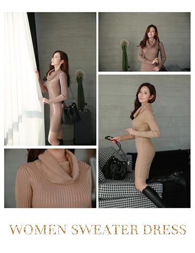 Image of v28 Sweater Dress for Women Ribbed Knit Fitted midi Sexy Fall Winter Bodycon Cowl Neck Dresses