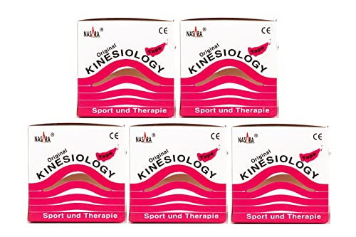 Nasara Original Kinesiologie Physio Tape für Sport und Medizin, Rollengröße 5cm x 5m, 5 Rollen, Pink