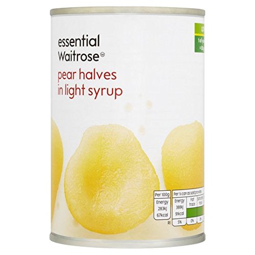 Essential Waitrose - Mitades de pera en jarabe ligero, 411 g