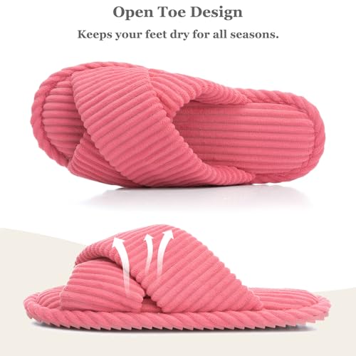 Image of GOEWY Slippers for Women Memory Foam House Bedroom Corduroy Crossbands Open Toe Slides Sandals Shoes Comfy Trendy Gift for womens Anti-Skid sole
