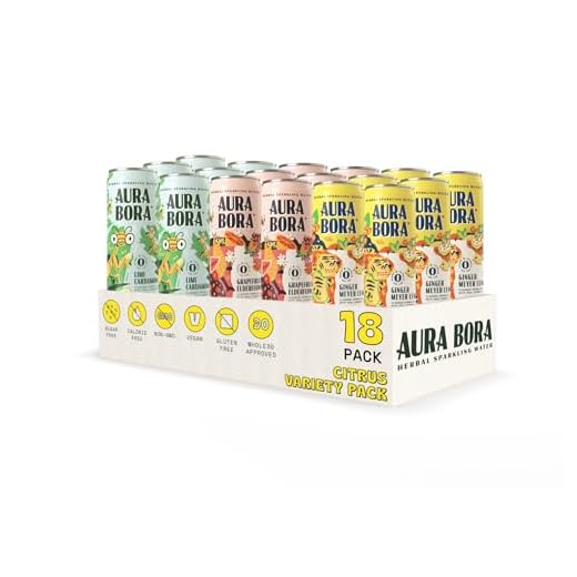 Aura Bora, Citrus Variety Pack Herbal Sparkling Water, 12 oz Can (Pack of 18), 0 Calories, 0 Sugar, 0 Sodium, Non-GMO