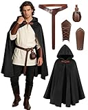 kasahara Renaissance Hooded Cloak Medieval Costume Accessories for Men Women Halloween Costume Cape Belt Pouch Bracers