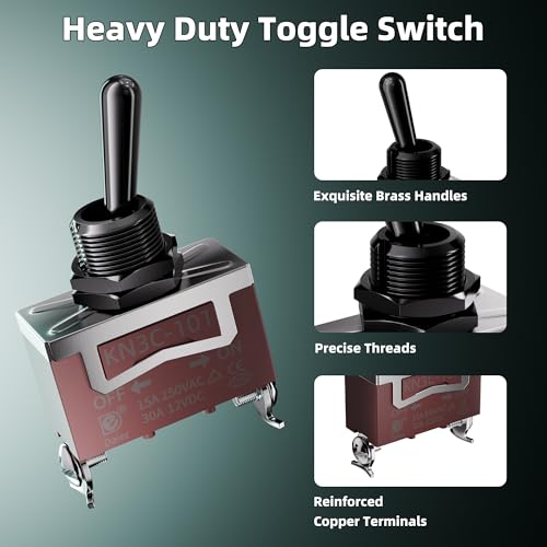 Image of RVBOATPAT Toggle Switch 12V 30A SPST 2 Pin 12 Volt Heavy Duty ON /Off Toggle Switch with Mounting Panel for Marine Car Boat RV (Black)