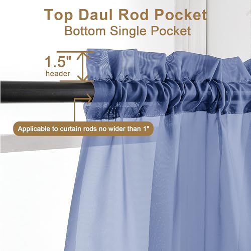 Image of Chyhomenyc Sheer Royal Blue Curtains 90 inches Long 2 Panels, Light Filtering Soft Airy Solid Elegant Voile Window Treatment Drapes for Bedroom Living Room Wedding Party Decor, 42 Wx90 L Inches