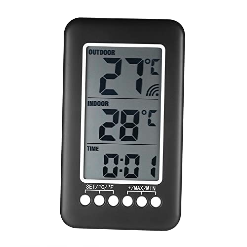 Henniu LCD ℃/℉ Termômetro digital sem fio interno/externo, relógio, medidor de temperatura com trans