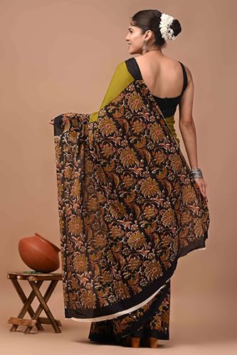 Image of Crafts Moda Pure Cotton Floral Print Saree with Blouse for Women